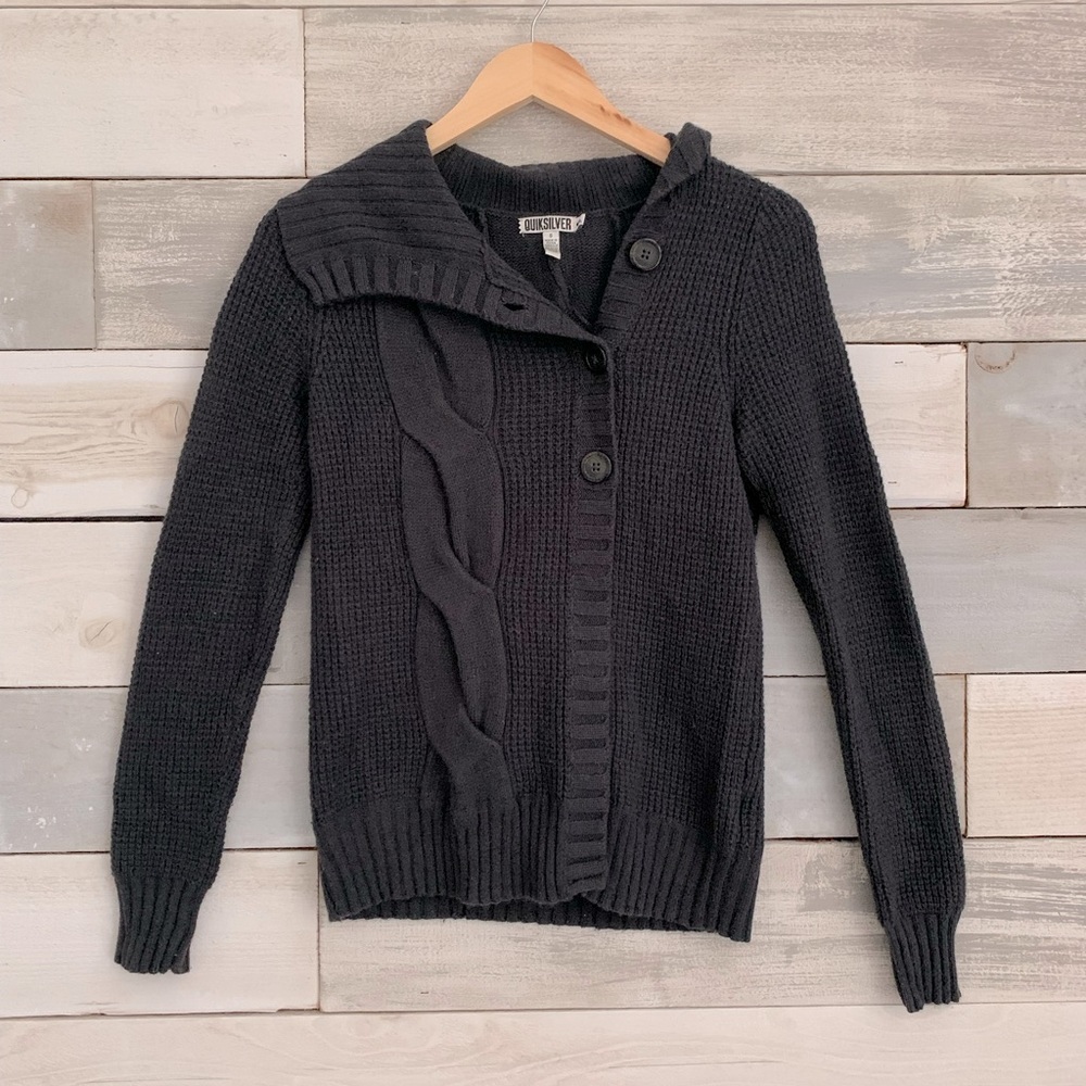 Quiksilver | Women’s Dark Gray Waffle Knit Cardigan